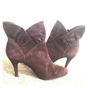 Nine West Brown Suede Heeled Booties, Size 8.5M